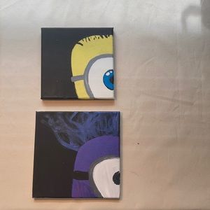 A purple minion and yellow minion paintings